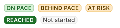 The state badges: On pace, Behind pace, At risk, Reached, Not started