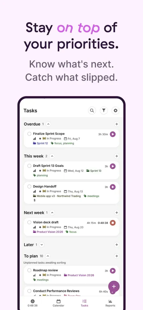 Store visual: Stay on top of your priorities — the tasks list grouped by when