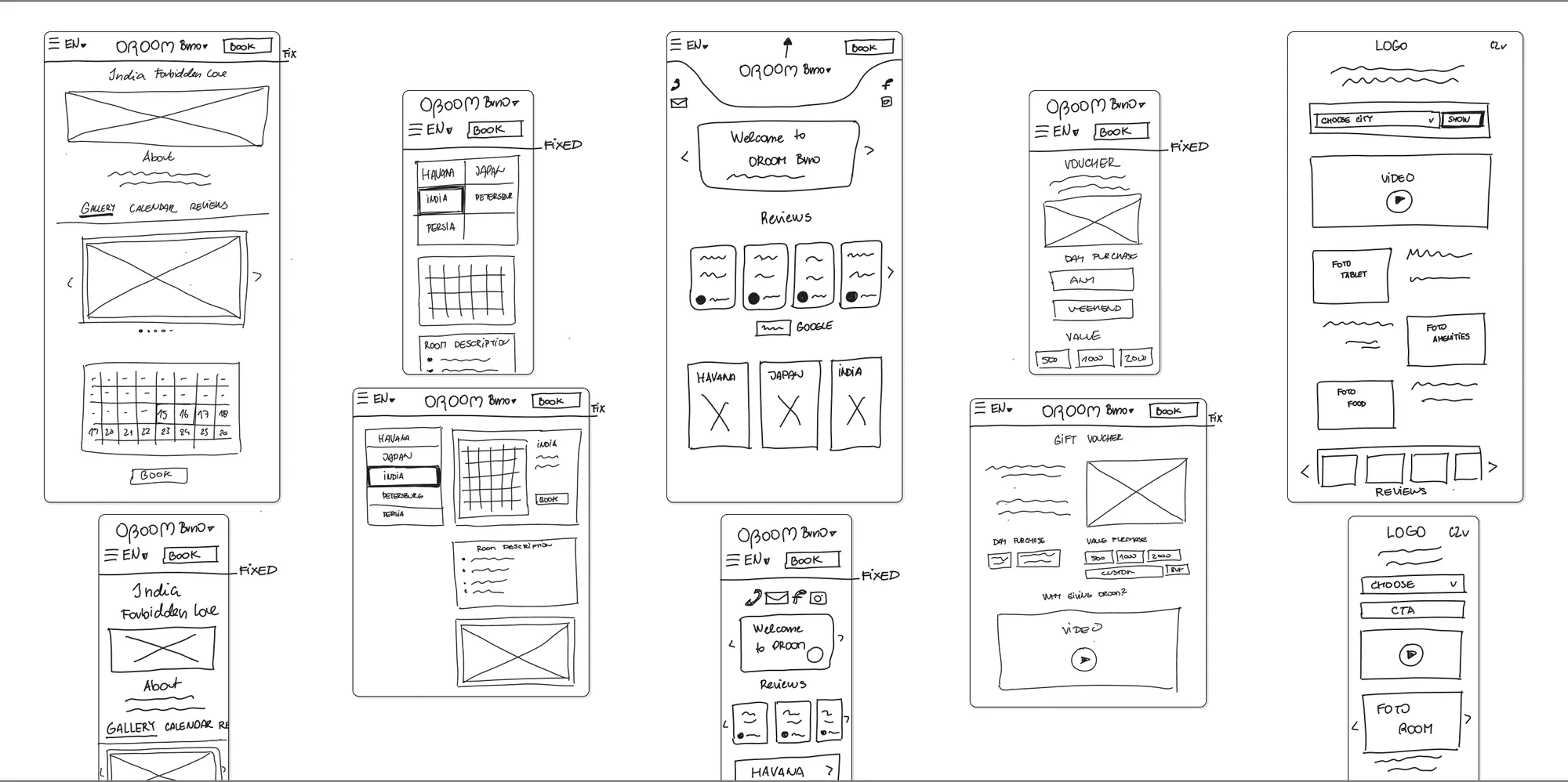 Wireframes of the redesigned site